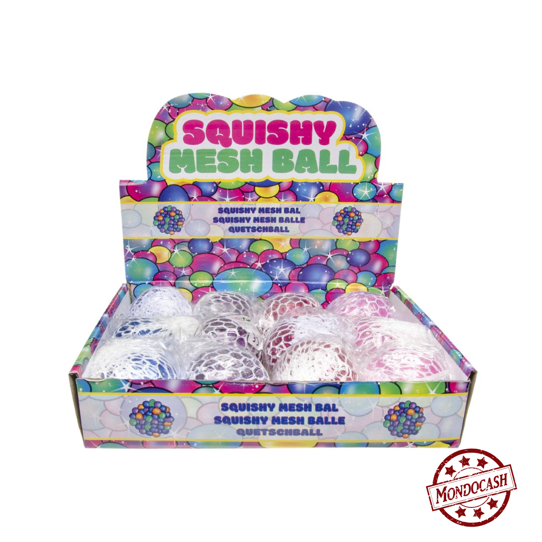 Jeu de balle anti stress dans un filet
En serrant la balle dans la paume, les billes d'eau colorées sortent entre les mailles du filet