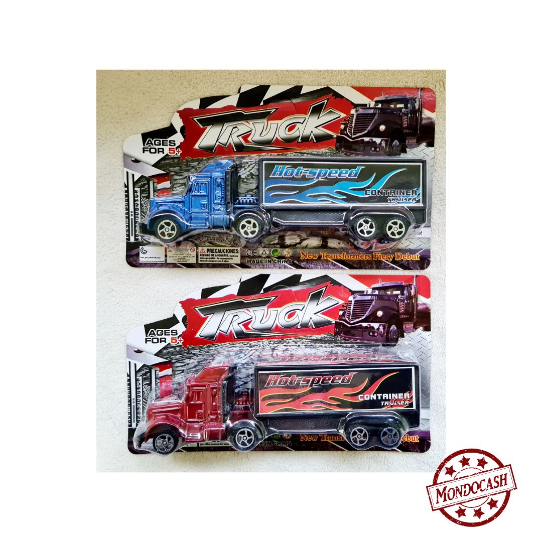 Jouet de semi-remorque rétro-friction sur plaque, de couleur bleu ou rouge