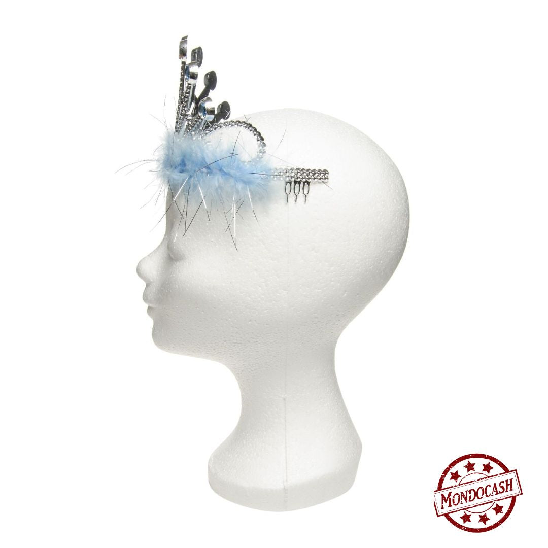 Jouet de couronne avec un boa de couleur bleu, rose ou violet avec des strass