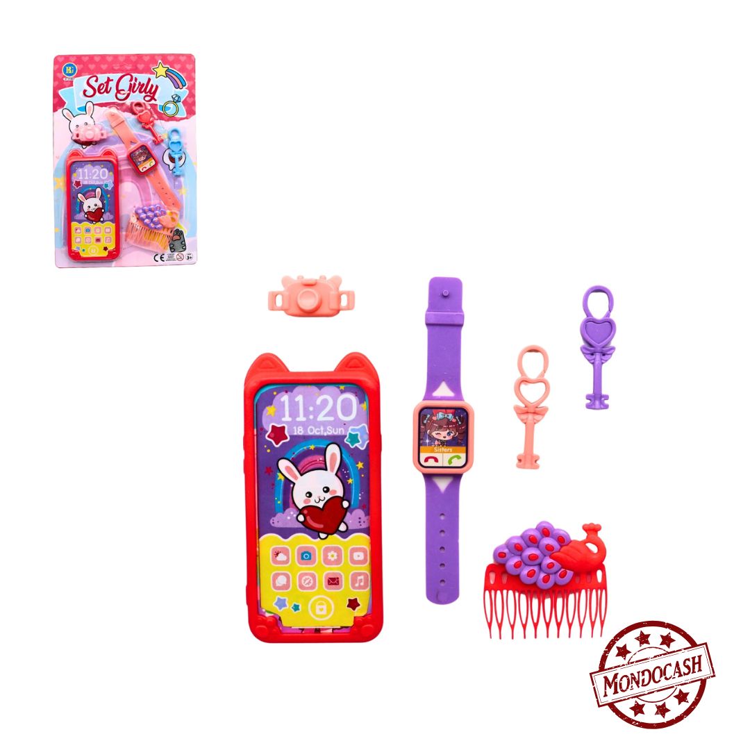 un set ludique et tendance avec ce coffret Bijoux & Beauté ! Composé d'un téléphone factice de 15 cm et de 5 accessoires (bagues, bracelet, miroir…), ce kit est idéal pour les jeux d’imitation. Il stimule l’imagination et permet aux enfants de s’amuser tout en développant leur créativité.