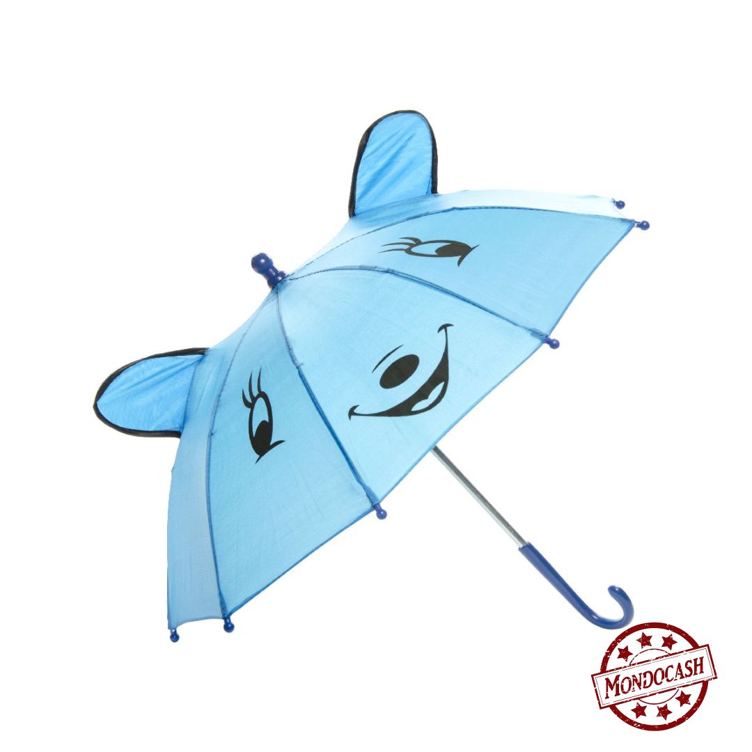 Parapluie avec tête d'animaux et oreilles, bleu, rose, violet, rouge, jaune, vert