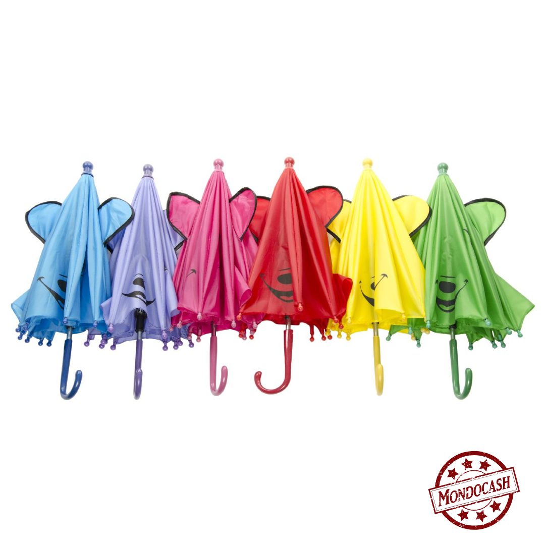 Parapluie avec tête d'animaux et oreilles, bleu, rose, violet, rouge, jaune, vert