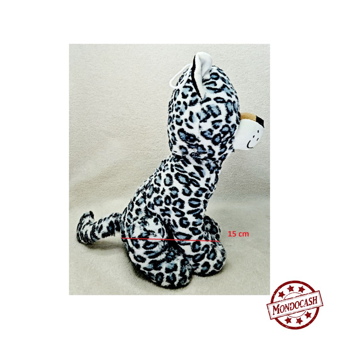 Peluche animaux assis, tigre, panthère, dalmatien, éléphant de couleurs blanc, noir, gris