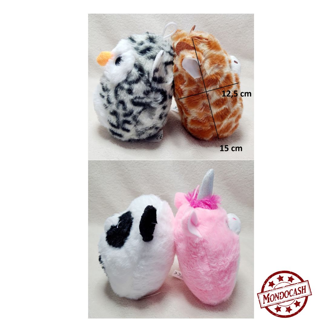 Peluche animaux boule, licorne, chouette, girafe, panda avec des yeux pailletés