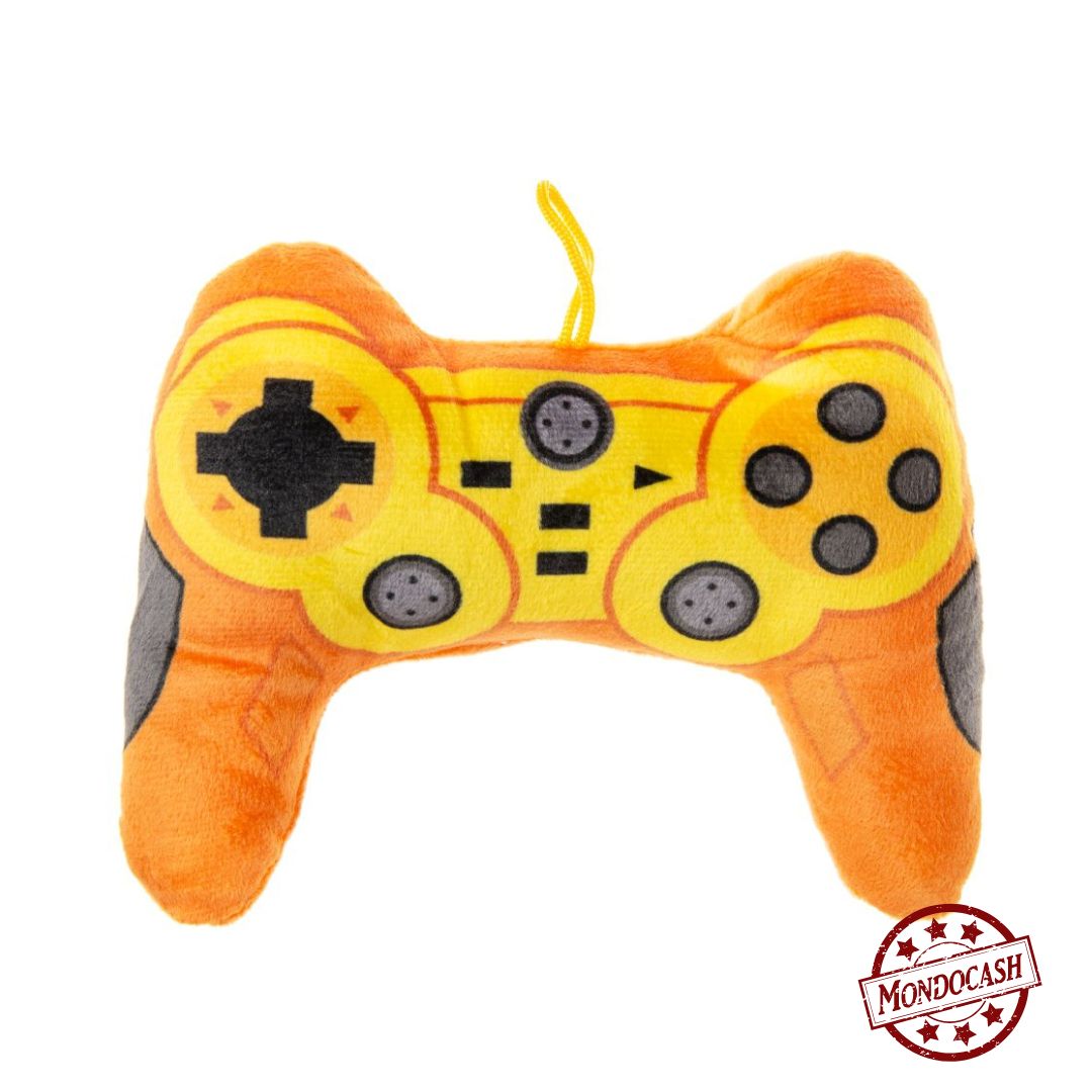 peluche manette de jeu avec 3 couleurs, jaune, bleu, rose, 17 cm