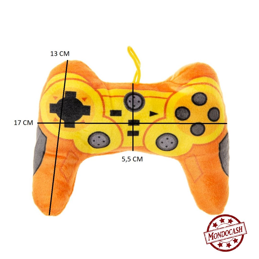 peluche manette de jeu avec 3 couleurs, jaune, bleu, rose, 17 cm