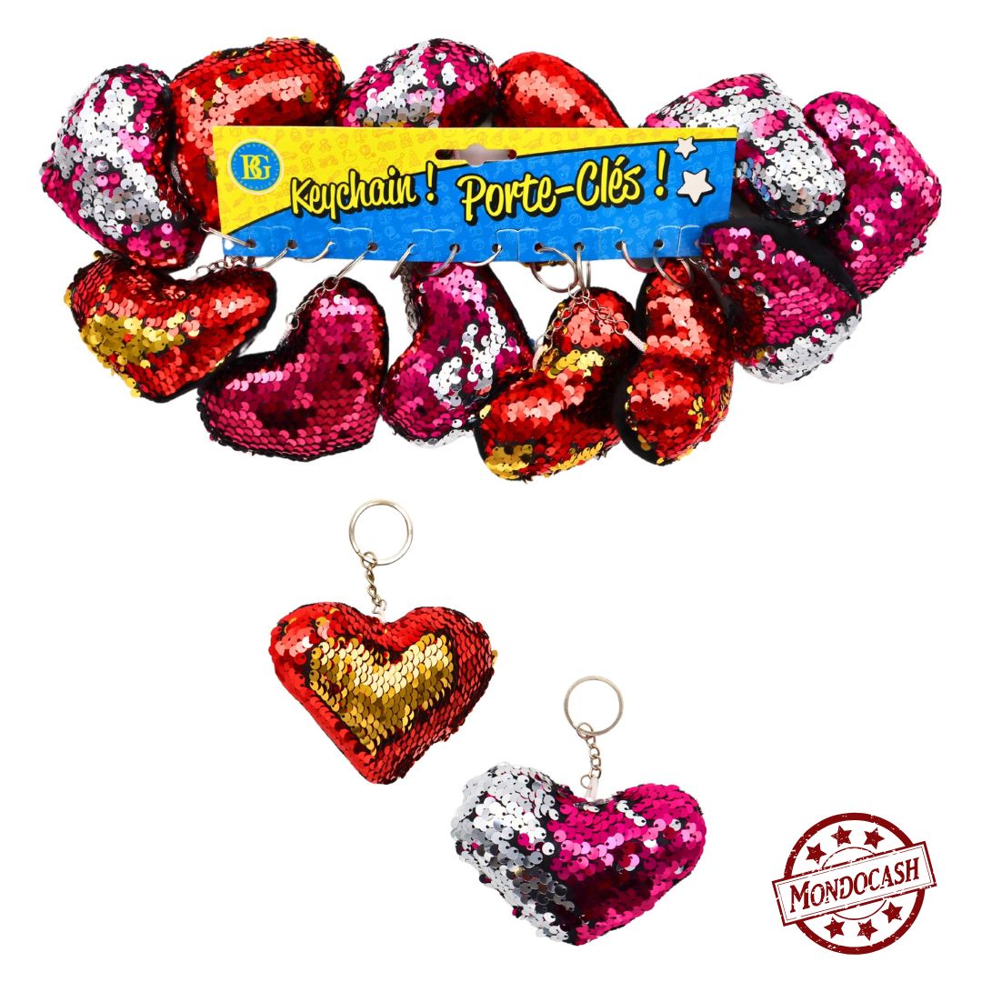 PORTE CLE COEUR PAILLETTE X12PCS (BG19719)