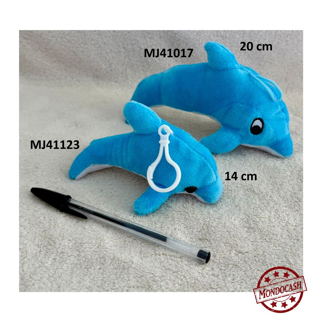 Peluche dauphin de couleur bleu, rose ou gris