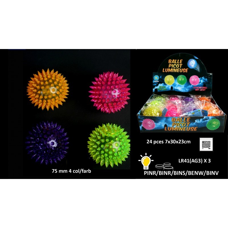 BALLE PICOT COLOREE LUMINEUX X12PCS (BG15810) 288