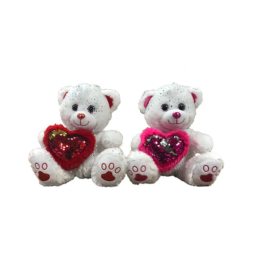 PELUCHE OURS COEUR SEQUIN 23CM 2C (MJ3288) 6/60