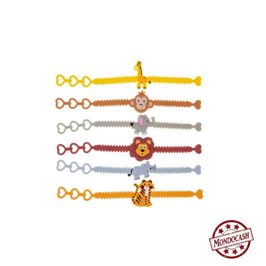 Bracelet en silicone ajustable avec un animal sauvage, girafe, singe, éléphant, lion, rhinocéros, tigre