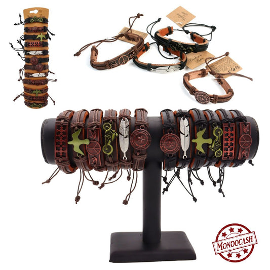 BRACELET CUIR PLAQUE METAL X12PCS (BG32558) 240/120