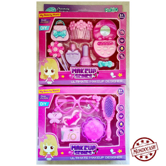 Jouet de coffret 6/7 accessoires (brosse, lunettes, barrettes, appareil photo, miroir, mini sac, faux maquillage)