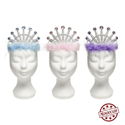 Jouet de couronne avec un boa de couleur bleu, rose ou violet avec des strass