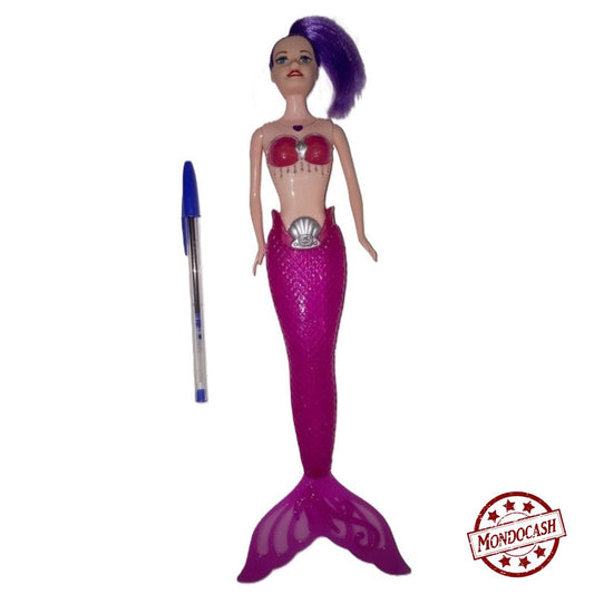 Jouet de poupée sirène articulée avec la queue transparente, cheveux colorés, bouton marche/ arrêt