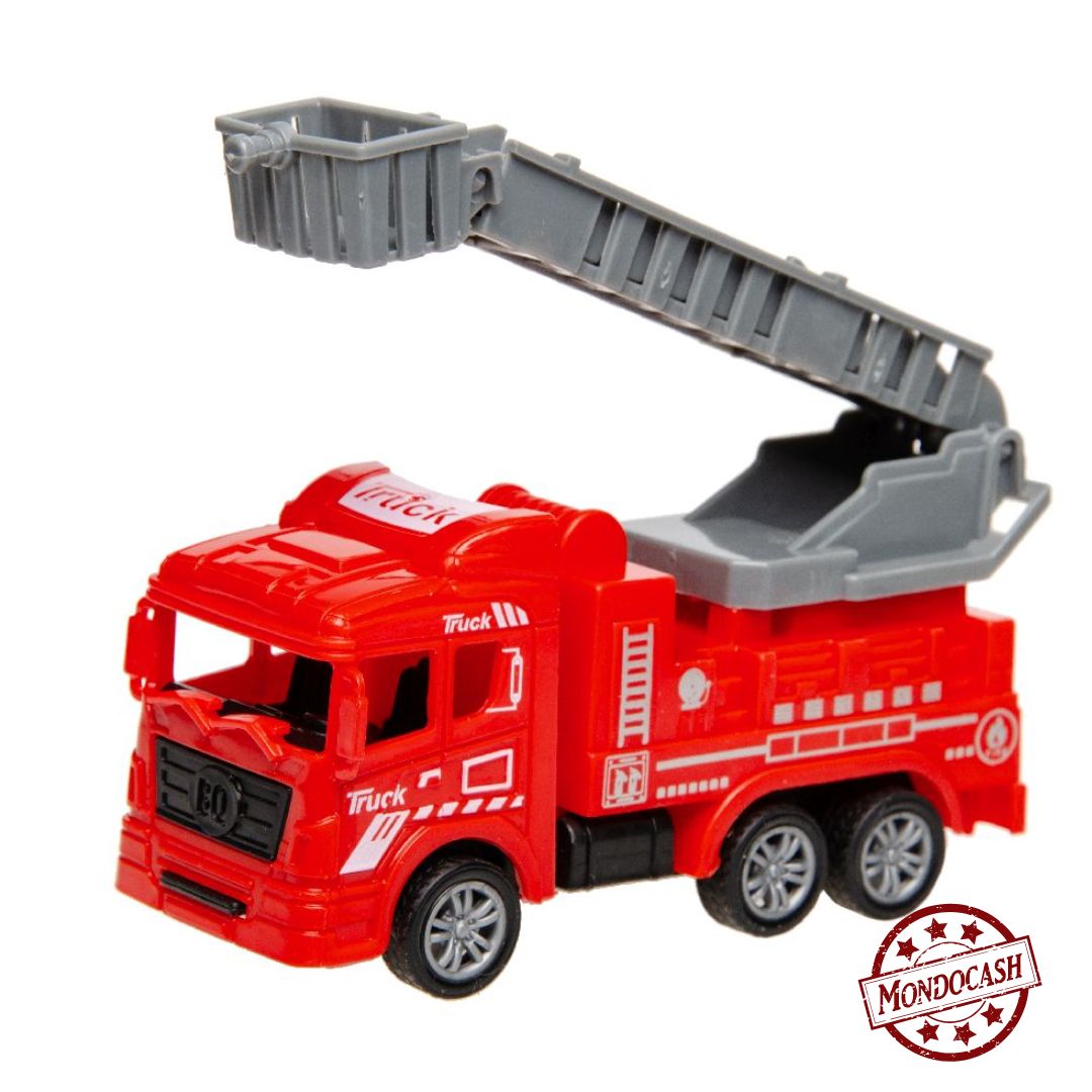 Jouet de camion de pompier rétro friction, avec un camion avec nacelle, un camion citerne, un camion pour le feu, un camion avec élévateur de couleur rouge