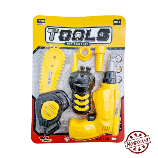 Jouet d'outils 5 pièces, perceuse, tronçonneuse, talkie, écrou et bague de serrage