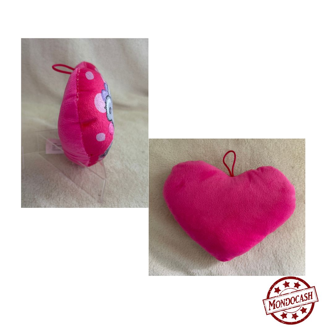 Peluche cœur animaux, imprimée sur 1 face, de couleur rose avec des couples de pingouins, grenouilles, oursons, moutons
