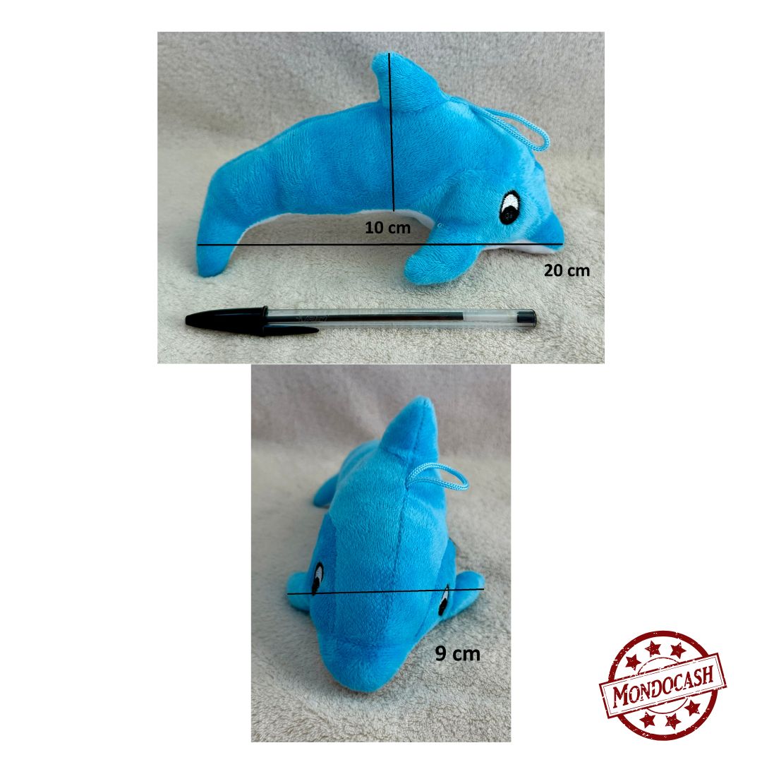 Peluche dauphin de couleur bleu, rose ou gris