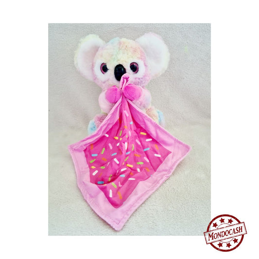 Peluche koala coloré rose ou bleu avec un doudou assorti