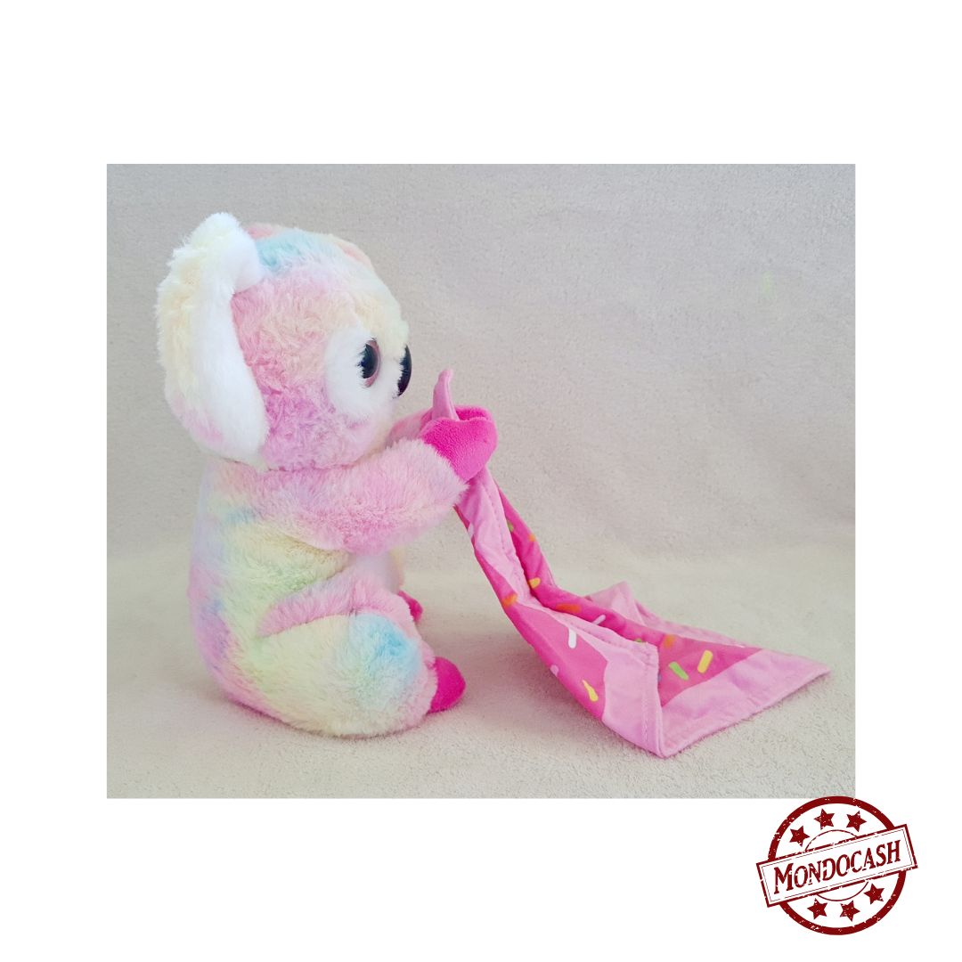 Peluche koala coloré rose ou bleu avec un doudou assorti