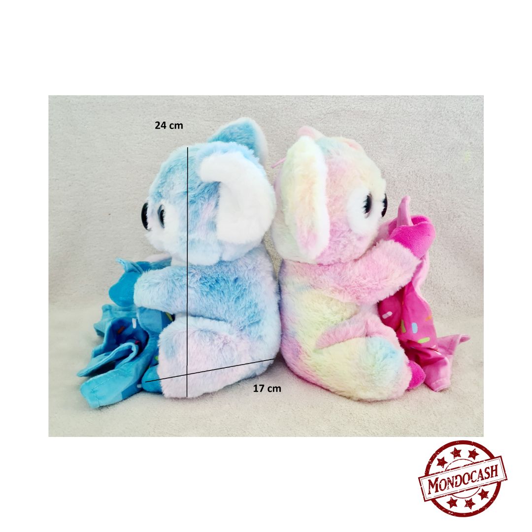 Peluche koala coloré rose ou bleu avec un doudou assorti