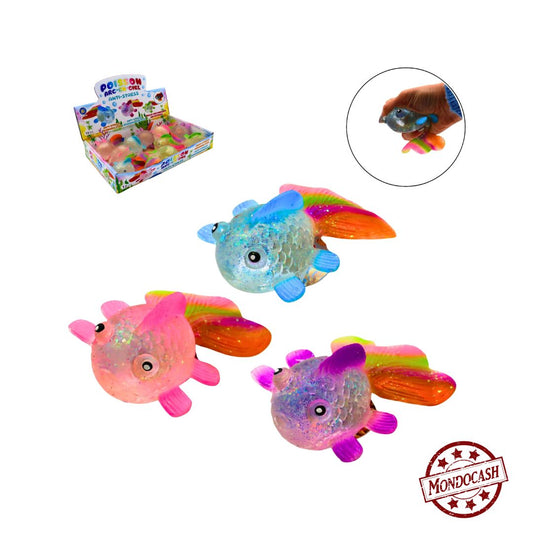 Poisson antistress, à malaxer en gel, s'étire et reprend sa forme de couleurs, transparent, rose et bleu